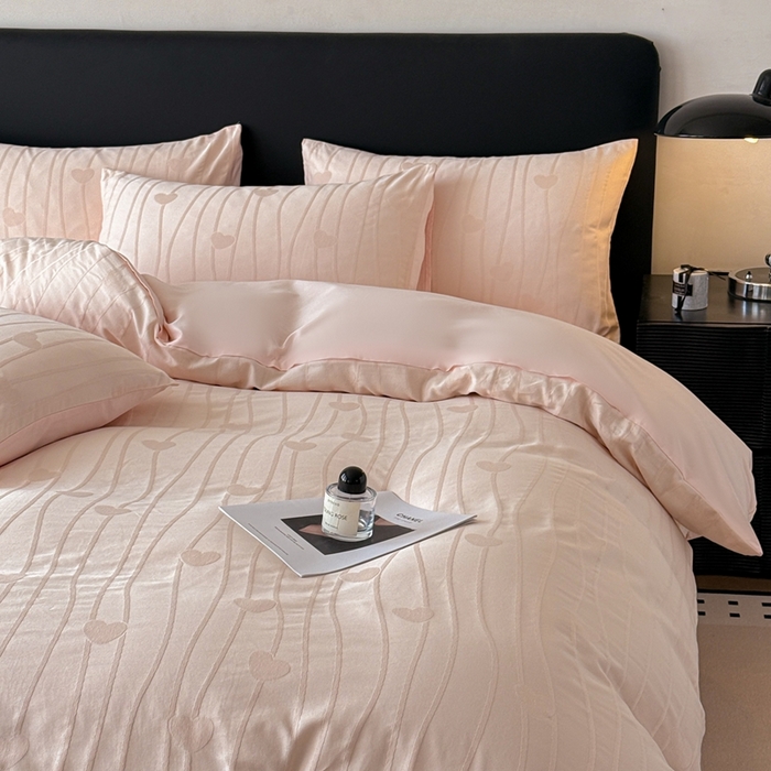 91家纺网 家纺一手货源 找家纺 雅萱家纺 2026新款60支提花全棉四件套 爱心-粉玉