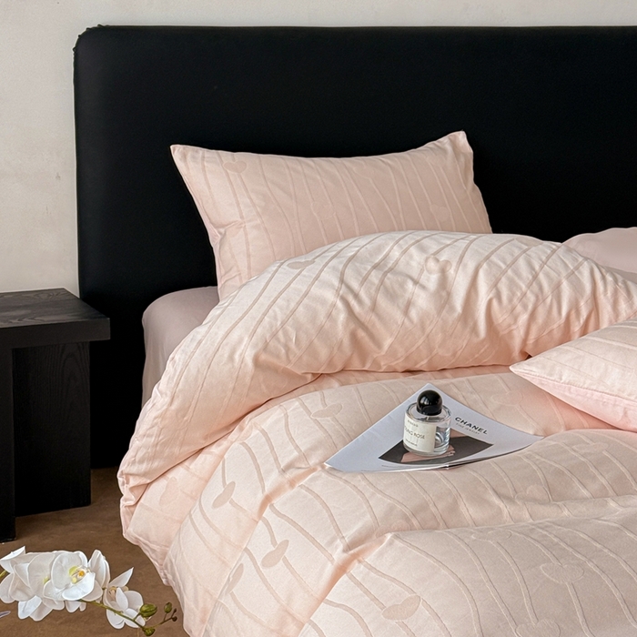 91家纺网 家纺一手货源 找家纺 雅萱家纺 2026新款60支提花全棉四件套 爱心-粉玉