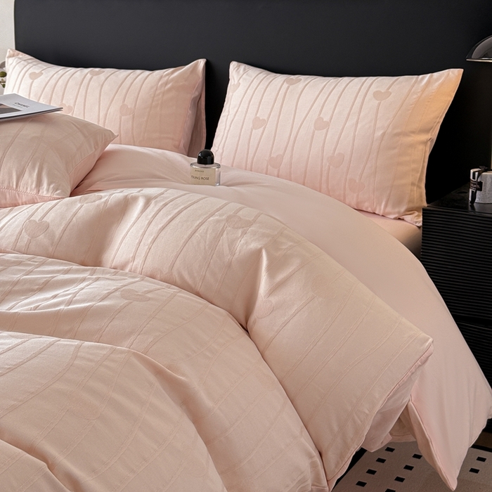 91家纺网 家纺一手货源 找家纺 雅萱家纺 2026新款60支提花全棉四件套 爱心-粉玉