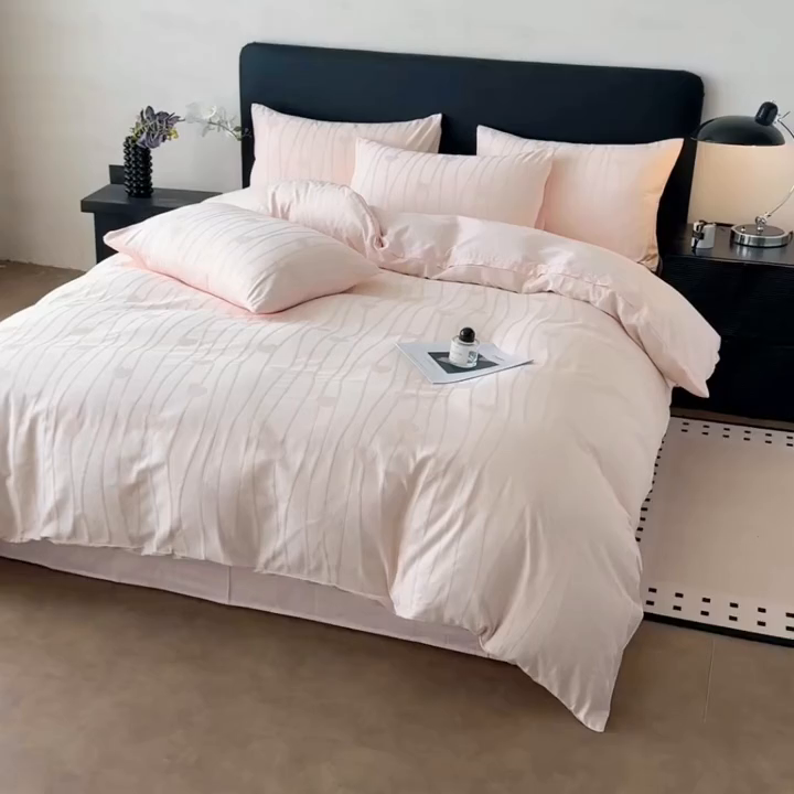 91家纺网 家纺一手货源 找家纺 雅萱家纺 2026新款60支提花全棉四件套 爱心-粉玉