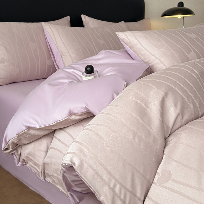 91家纺网 家纺一手货源 找家纺 雅萱家纺 2026新款60支提花全棉四件套 爱心-柔粉