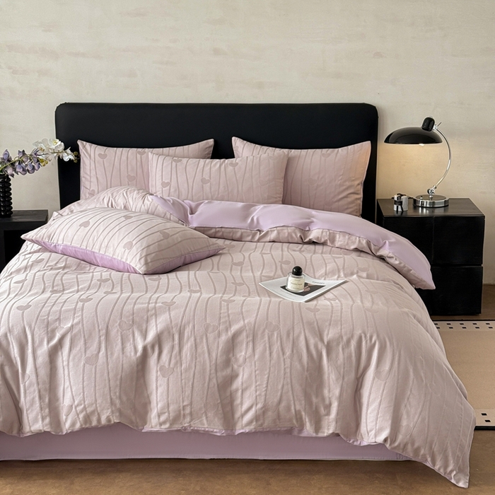 91家纺网 家纺一手货源 找家纺 雅萱家纺 2026新款60支提花全棉四件套 爱心-柔粉