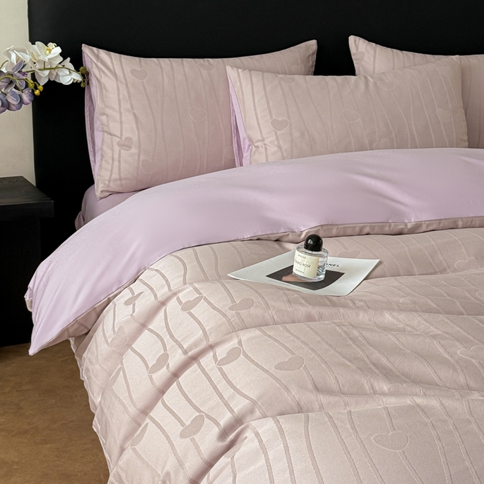 91家纺网 家纺一手货源 找家纺 雅萱家纺 2026新款60支提花全棉四件套 爱心-柔粉