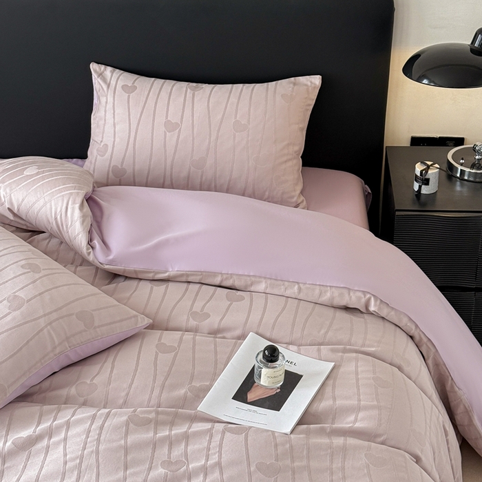 91家纺网 家纺一手货源 找家纺 雅萱家纺 2026新款60支提花全棉四件套 爱心-柔粉