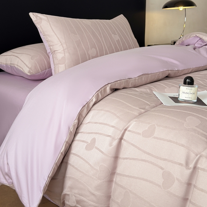 91家纺网 家纺一手货源 找家纺 雅萱家纺 2026新款60支提花全棉四件套 爱心-柔粉