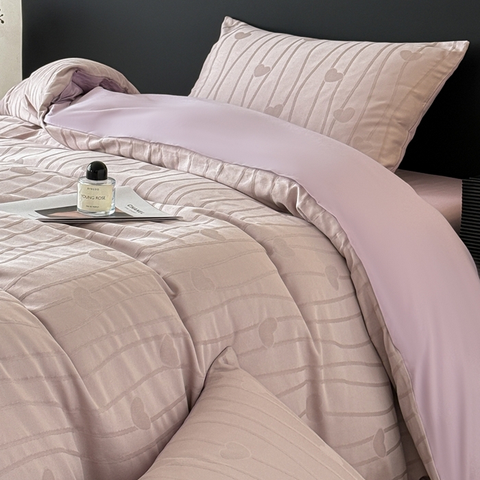 91家纺网 家纺一手货源 找家纺 雅萱家纺 2026新款60支提花全棉四件套 爱心-柔粉