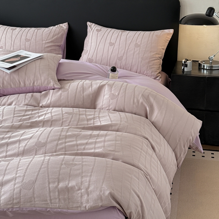 91家纺网 家纺一手货源 找家纺 雅萱家纺 2026新款60支提花全棉四件套 爱心-柔粉