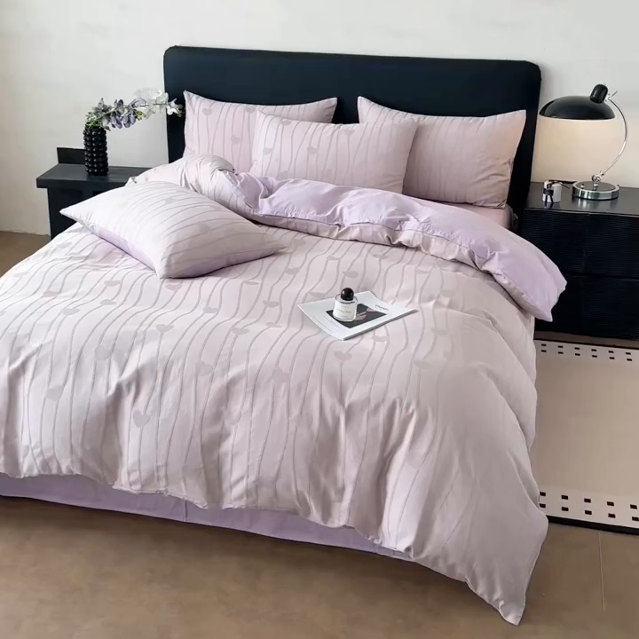 91家纺网 家纺一手货源 找家纺 雅萱家纺 2026新款60支提花全棉四件套 爱心-柔粉