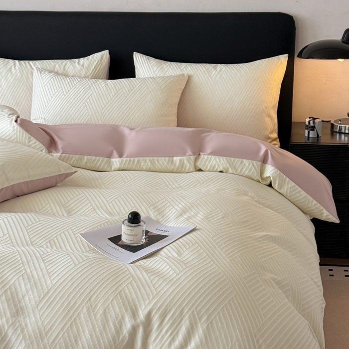 91家纺网 家纺一手货源 找家纺 雅萱家纺 2026新款60支提花全棉四件套 格纹-白玉