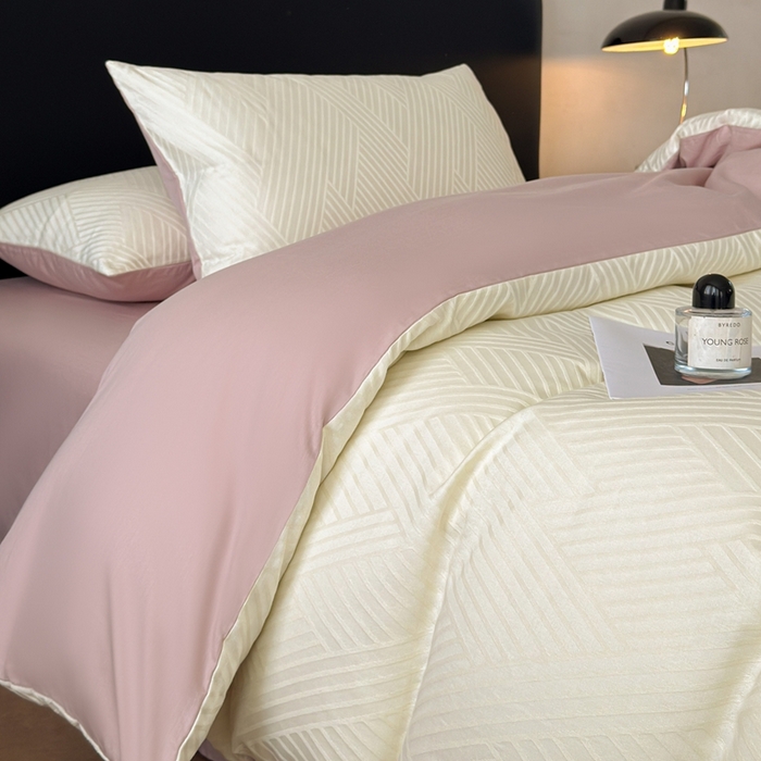 91家纺网 家纺一手货源 找家纺 雅萱家纺 2026新款60支提花全棉四件套 格纹-白玉