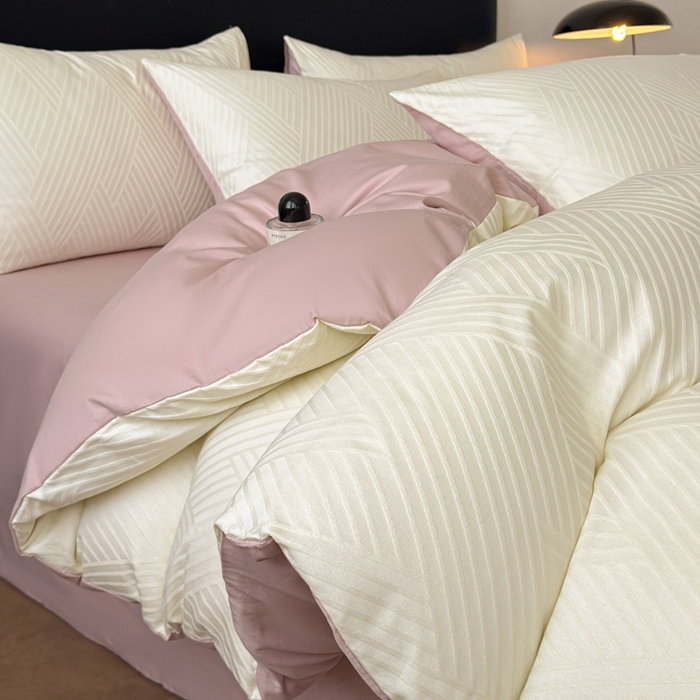 91家纺网 家纺一手货源 找家纺 雅萱家纺 2026新款60支提花全棉四件套 格纹-白玉