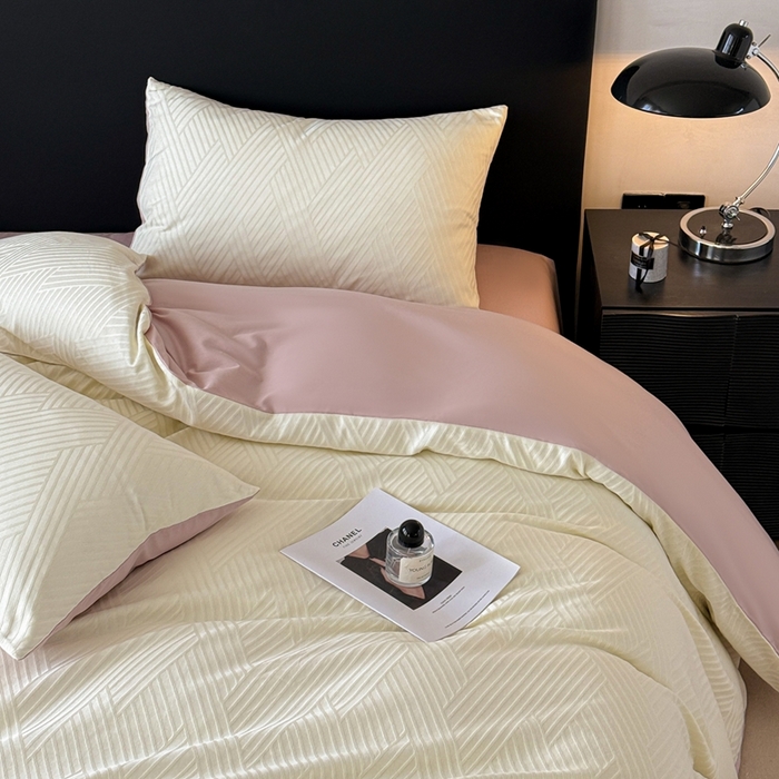 91家纺网 家纺一手货源 找家纺 雅萱家纺 2026新款60支提花全棉四件套 格纹-白玉