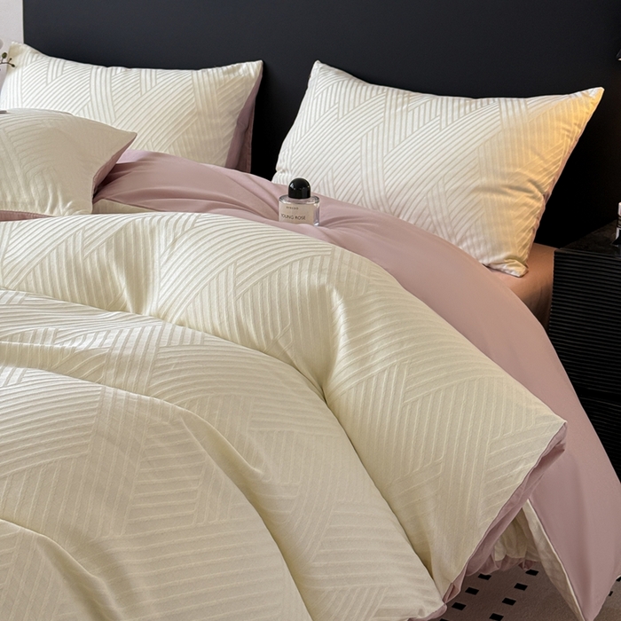 91家纺网 家纺一手货源 找家纺 雅萱家纺 2026新款60支提花全棉四件套 格纹-白玉