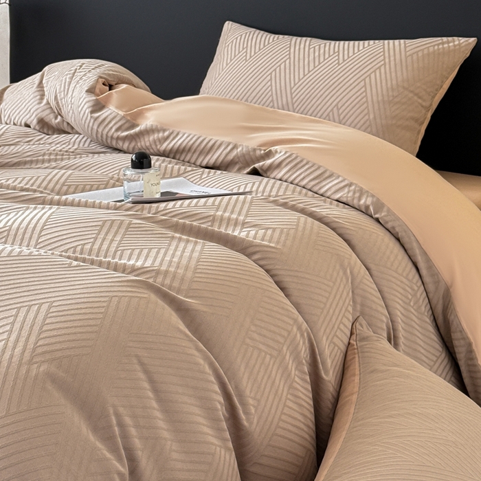 91家纺网 家纺一手货源 找家纺 雅萱家纺 2026新款60支提花全棉四件套 格纹-卡其