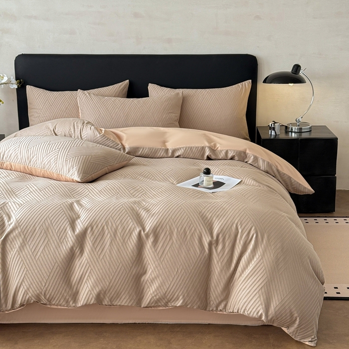 91家纺网 家纺一手货源 找家纺 雅萱家纺 2026新款60支提花全棉四件套 格纹-卡其