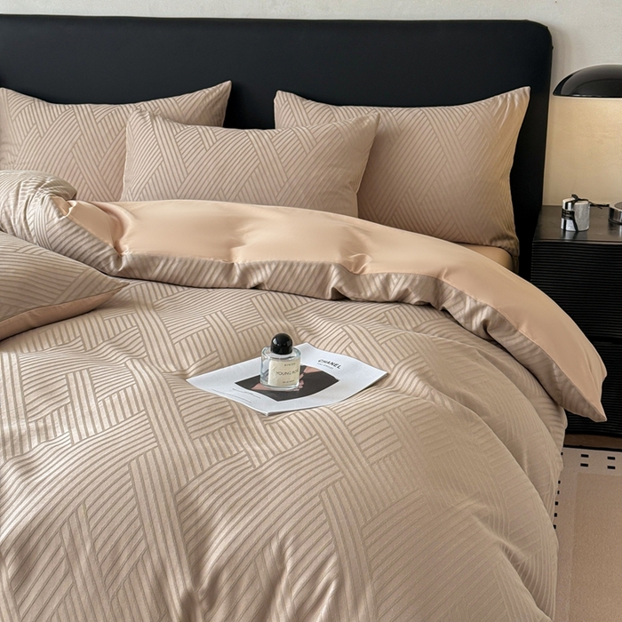 91家纺网 家纺一手货源 找家纺 雅萱家纺 2026新款60支提花全棉四件套 格纹-卡其