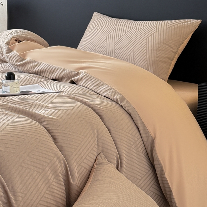 91家纺网 家纺一手货源 找家纺 雅萱家纺 2026新款60支提花全棉四件套 格纹-卡其