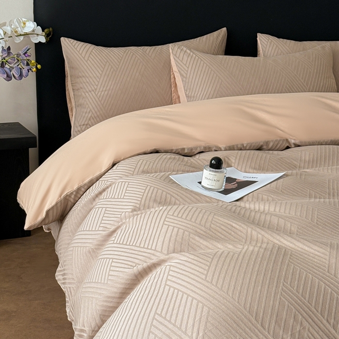 91家纺网 家纺一手货源 找家纺 雅萱家纺 2026新款60支提花全棉四件套 格纹-卡其