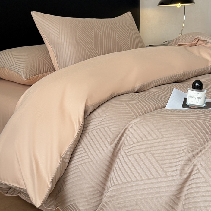 91家纺网 家纺一手货源 找家纺 雅萱家纺 2026新款60支提花全棉四件套 格纹-卡其