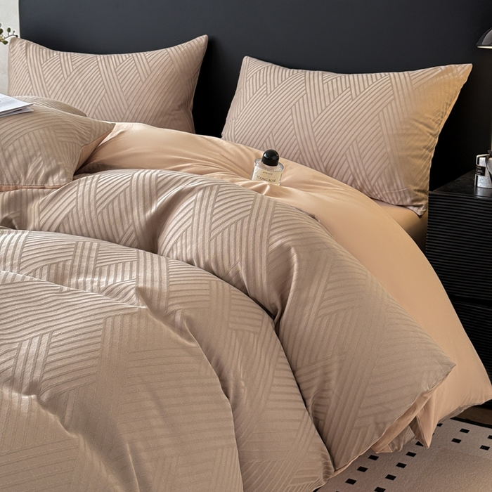 91家纺网 家纺一手货源 找家纺 雅萱家纺 2026新款60支提花全棉四件套 格纹-卡其