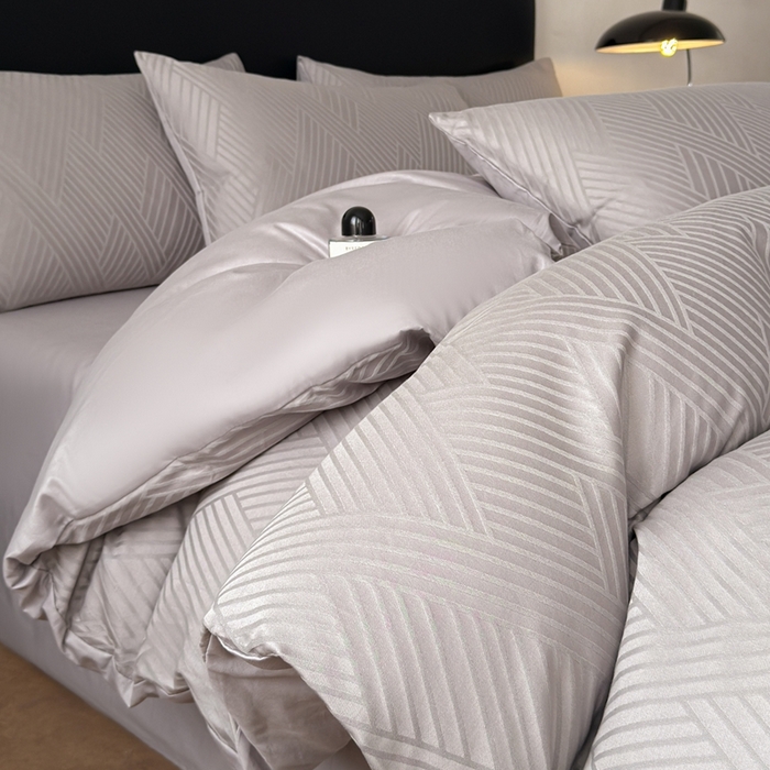 91家纺网 家纺一手货源 找家纺 雅萱家纺 2026新款60支提花全棉四件套 格纹-浅灰