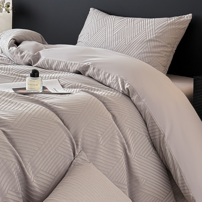 91家纺网 家纺一手货源 找家纺 雅萱家纺 2026新款60支提花全棉四件套 格纹-浅灰