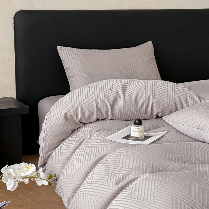 91家纺网 家纺一手货源 找家纺 雅萱家纺 2026新款60支提花全棉四件套 格纹-浅灰