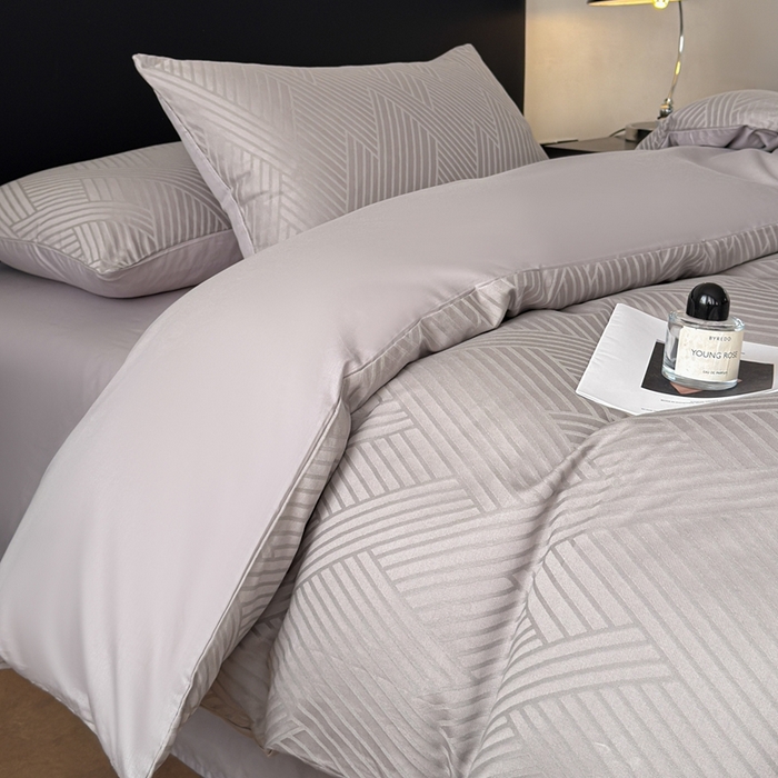 91家纺网 家纺一手货源 找家纺 雅萱家纺 2026新款60支提花全棉四件套 格纹-浅灰