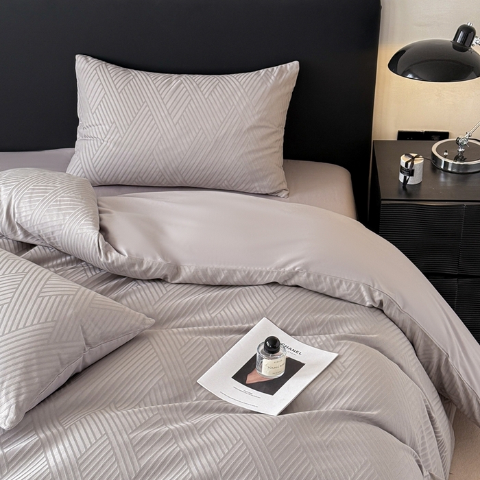 91家纺网 家纺一手货源 找家纺 雅萱家纺 2026新款60支提花全棉四件套 格纹-浅灰