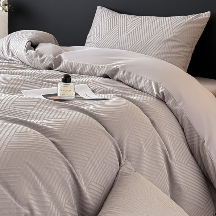 91家纺网 家纺一手货源 找家纺 雅萱家纺 2026新款60支提花全棉四件套 格纹-浅灰