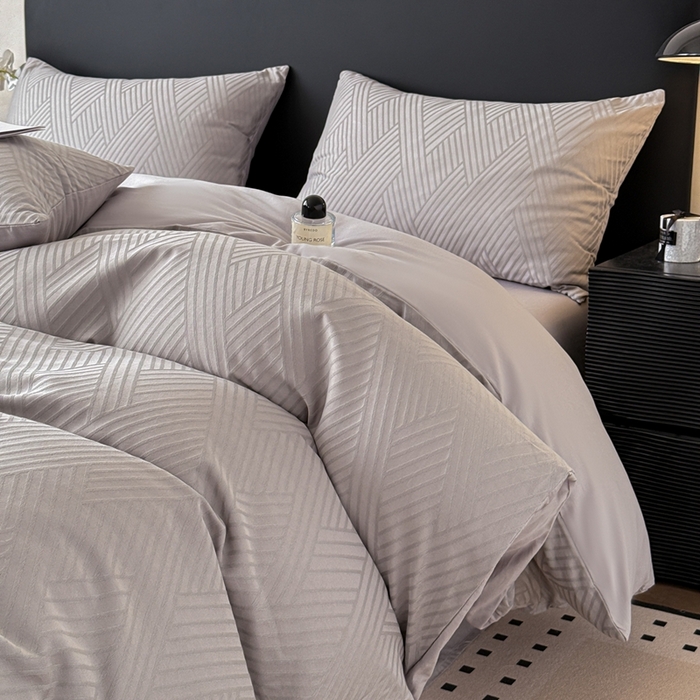 91家纺网 家纺一手货源 找家纺 雅萱家纺 2026新款60支提花全棉四件套 格纹-浅灰