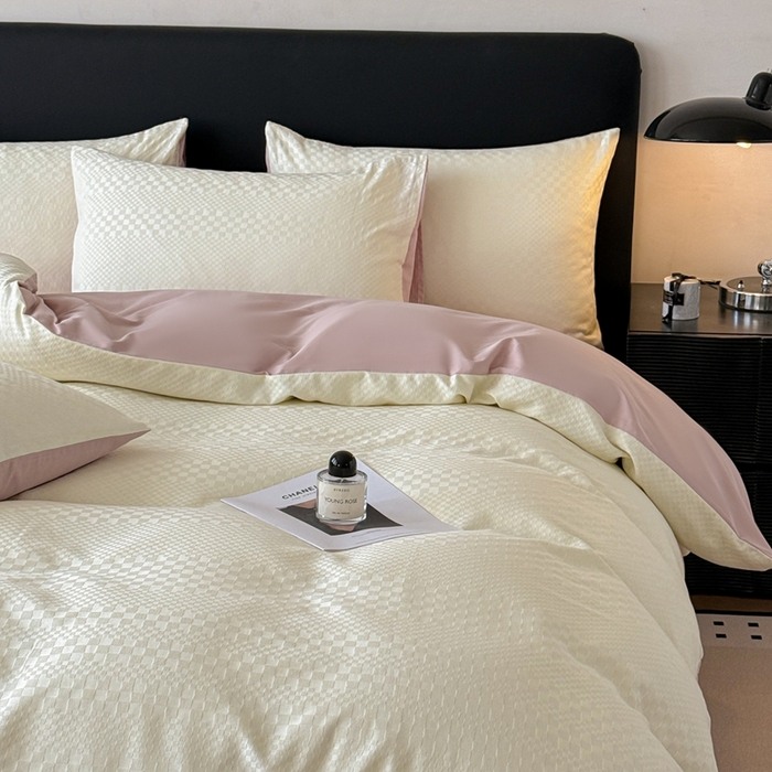 91家纺网 家纺一手货源 找家纺 雅萱家纺 2026新款60支提花全棉四件套 格子-白玉