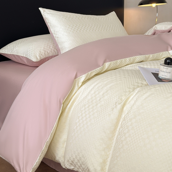 91家纺网 家纺一手货源 找家纺 雅萱家纺 2026新款60支提花全棉四件套 格子-白玉