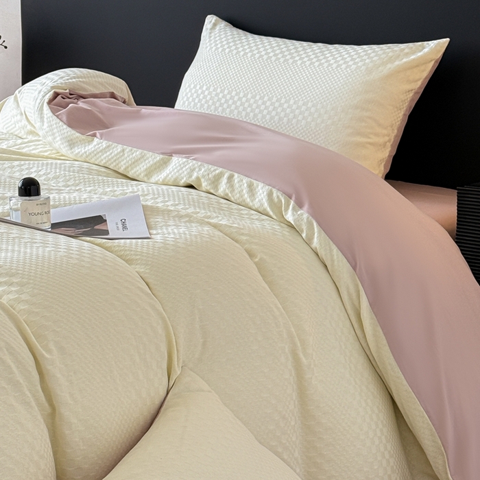 91家纺网 家纺一手货源 找家纺 雅萱家纺 2026新款60支提花全棉四件套 格子-白玉