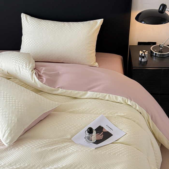 91家纺网 家纺一手货源 找家纺 雅萱家纺 2026新款60支提花全棉四件套 格子-白玉