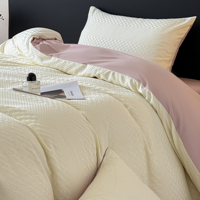 91家纺网 家纺一手货源 找家纺 雅萱家纺 2026新款60支提花全棉四件套 格子-白玉