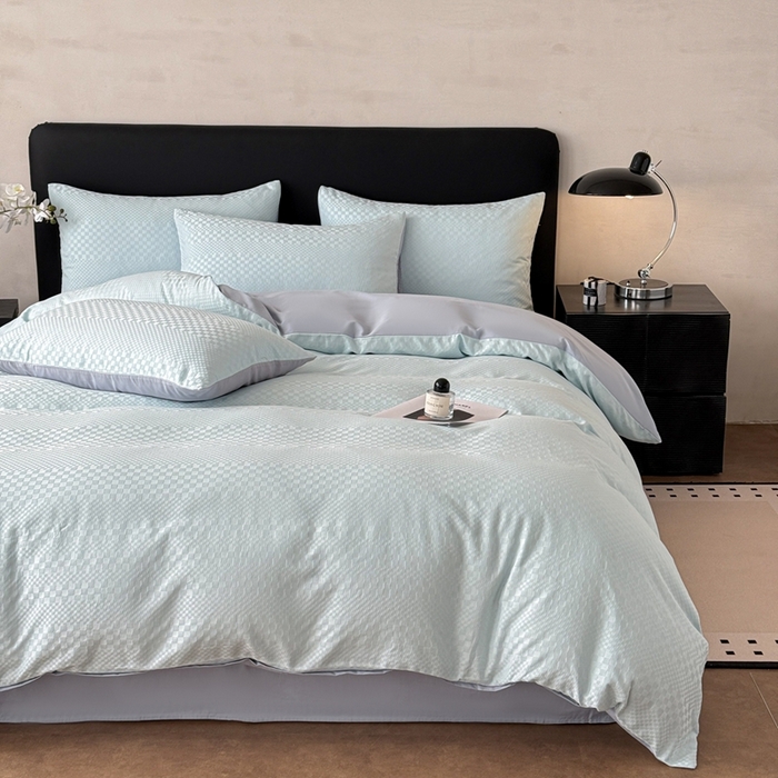 91家纺网 家纺一手货源 找家纺 雅萱家纺 2026新款60支提花全棉四件套 格子-碧水