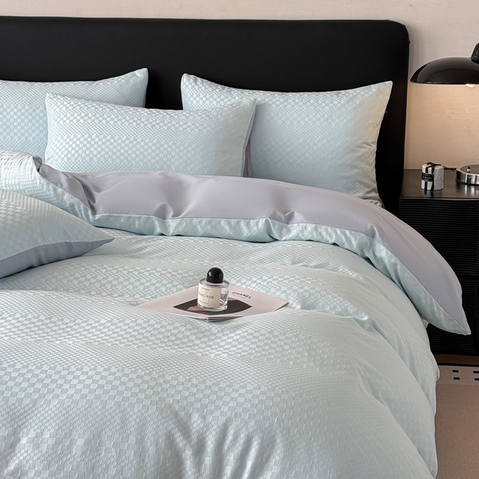 91家纺网 家纺一手货源 找家纺 雅萱家纺 2026新款60支提花全棉四件套 格子-碧水