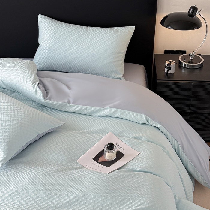 91家纺网 家纺一手货源 找家纺 雅萱家纺 2026新款60支提花全棉四件套 格子-碧水