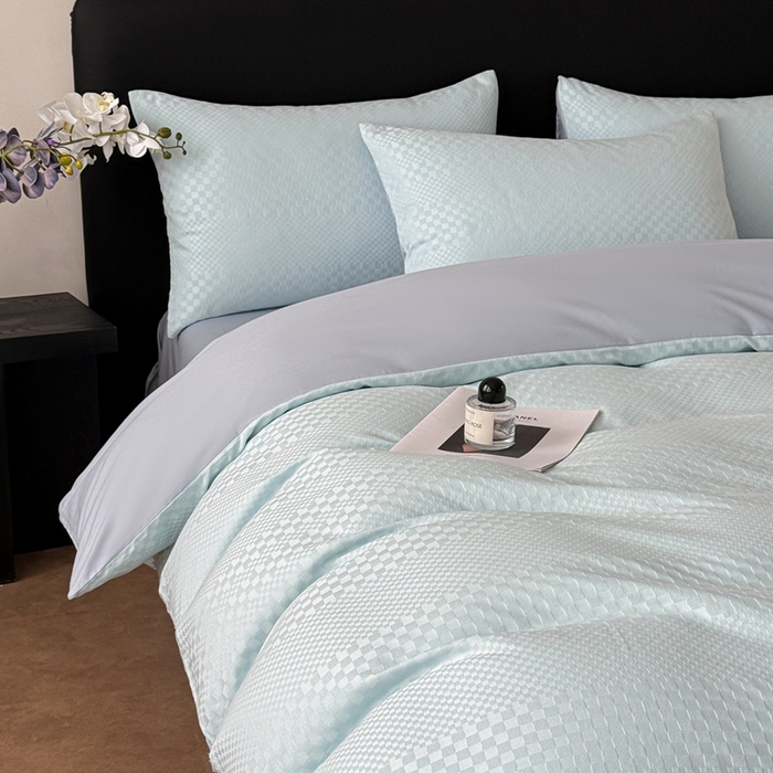 91家纺网 家纺一手货源 找家纺 雅萱家纺 2026新款60支提花全棉四件套 格子-碧水