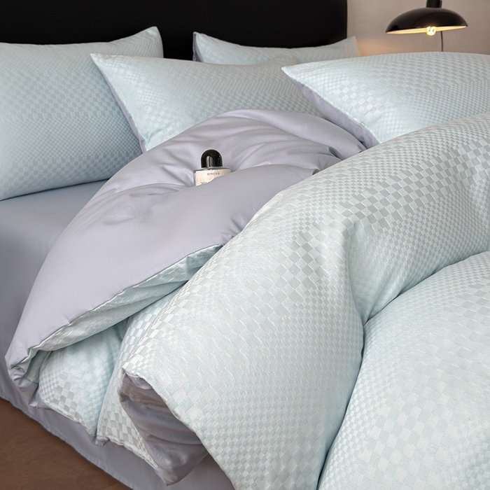 91家纺网 家纺一手货源 找家纺 雅萱家纺 2026新款60支提花全棉四件套 格子-碧水