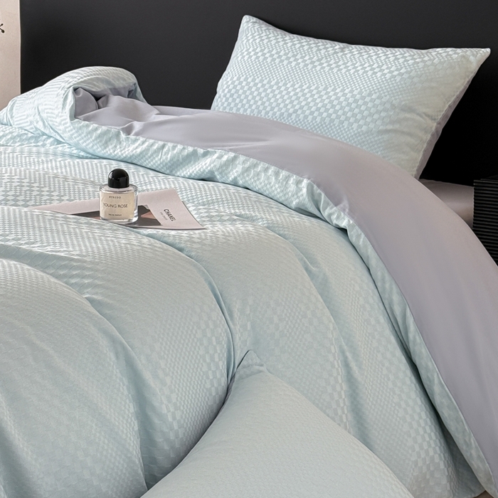 91家纺网 家纺一手货源 找家纺 雅萱家纺 2026新款60支提花全棉四件套 格子-碧水