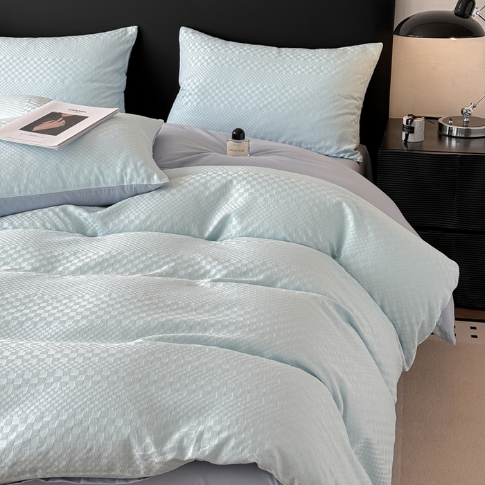 91家纺网 家纺一手货源 找家纺 雅萱家纺 2026新款60支提花全棉四件套 格子-碧水