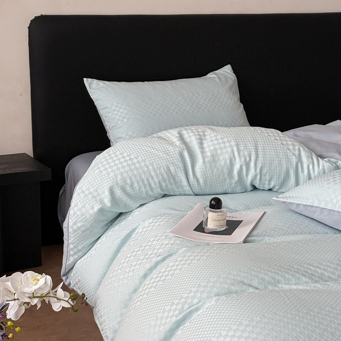 91家纺网 家纺一手货源 找家纺 雅萱家纺 2026新款60支提花全棉四件套 格子-碧水