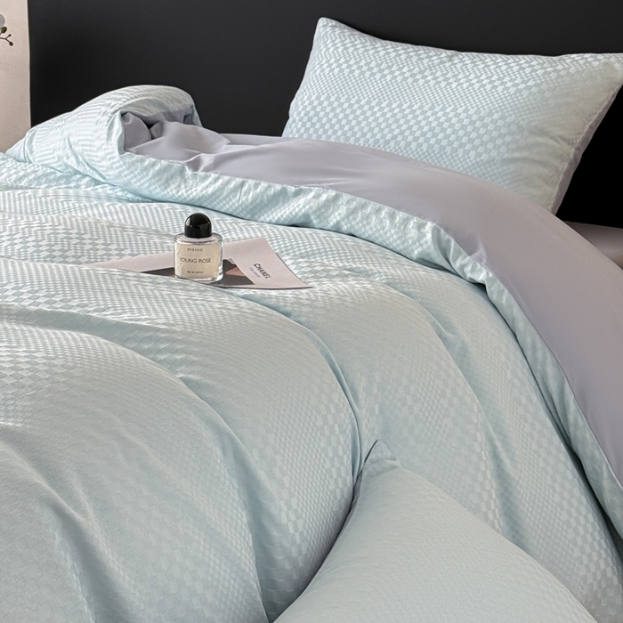 91家纺网 家纺一手货源 找家纺 雅萱家纺 2026新款60支提花全棉四件套 格子-碧水