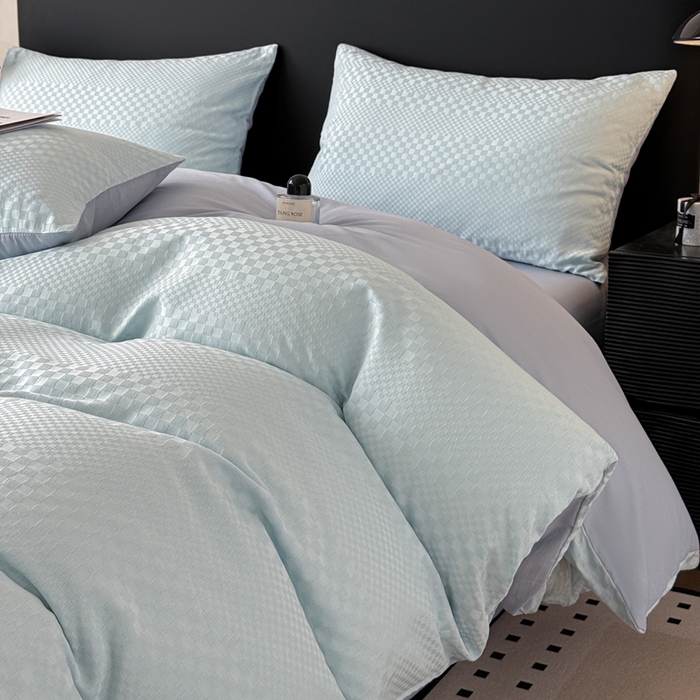 91家纺网 家纺一手货源 找家纺 雅萱家纺 2026新款60支提花全棉四件套 格子-碧水