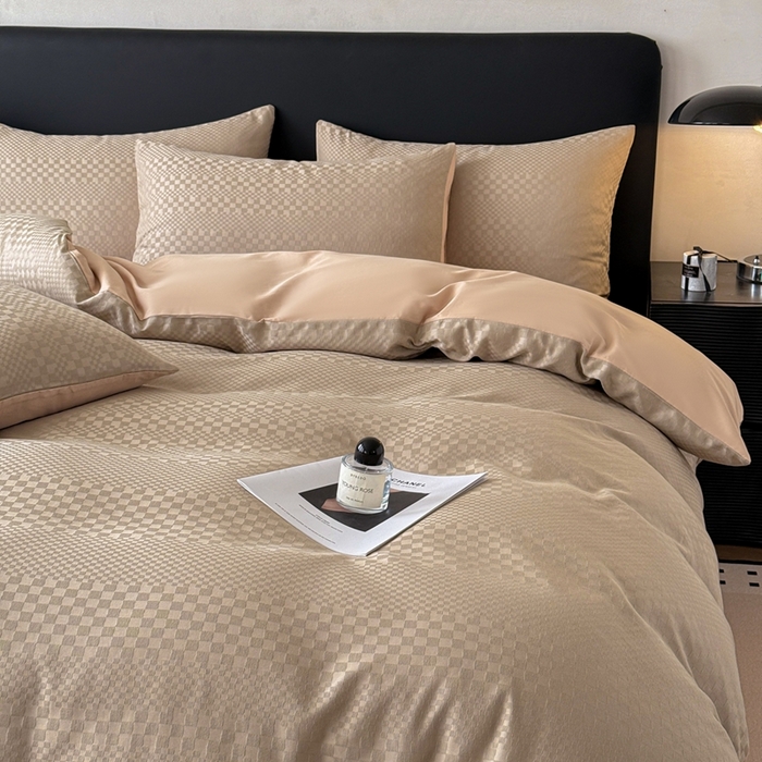 91家纺网 家纺一手货源 找家纺 雅萱家纺 2026新款60支提花全棉四件套 格子-卡其