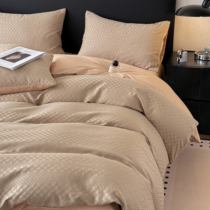 91家纺网 家纺一手货源 找家纺 雅萱家纺 2026新款60支提花全棉四件套 格子-卡其