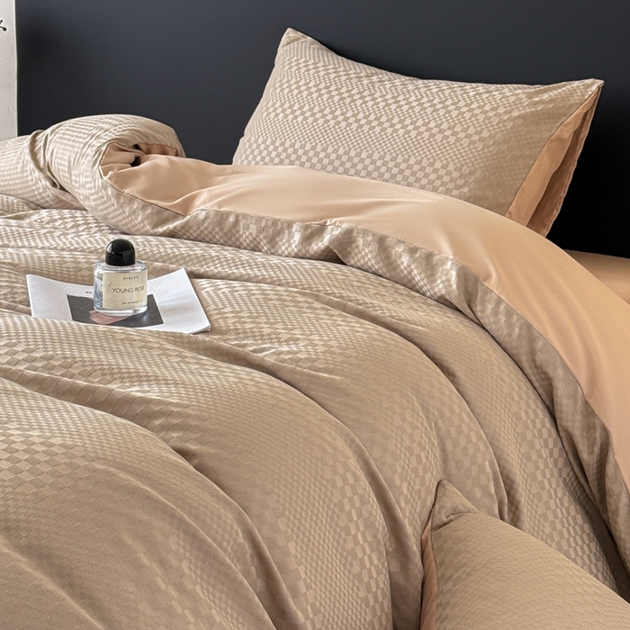 91家纺网 家纺一手货源 找家纺 雅萱家纺 2026新款60支提花全棉四件套 格子-卡其