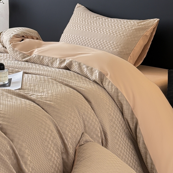 91家纺网 家纺一手货源 找家纺 雅萱家纺 2026新款60支提花全棉四件套 格子-卡其